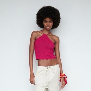 Mango Basics  Pink Ribbed Crop Top